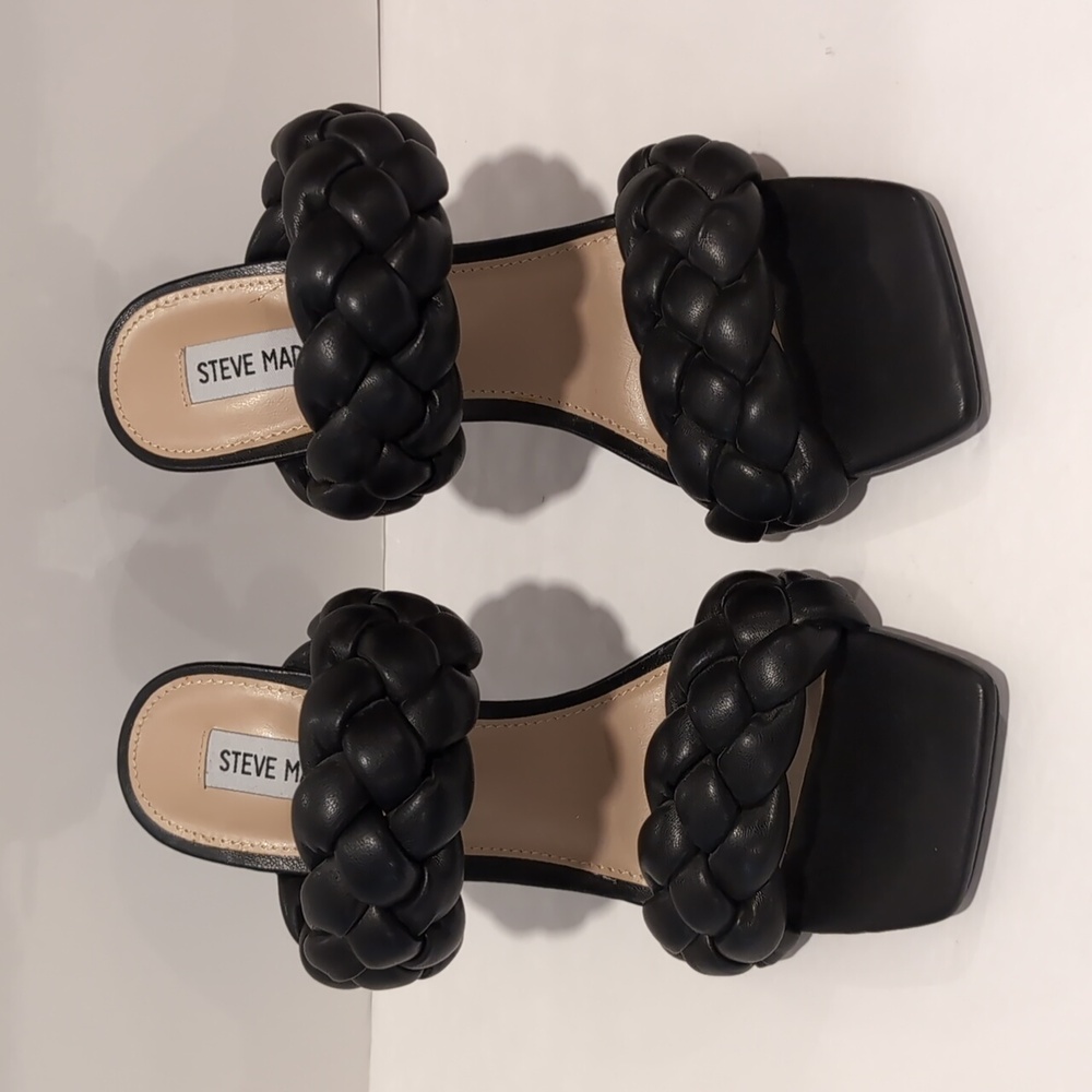 Steve Madden Black Braided Heeled Sandals Keeley Size 9 - Picture 2 of 10